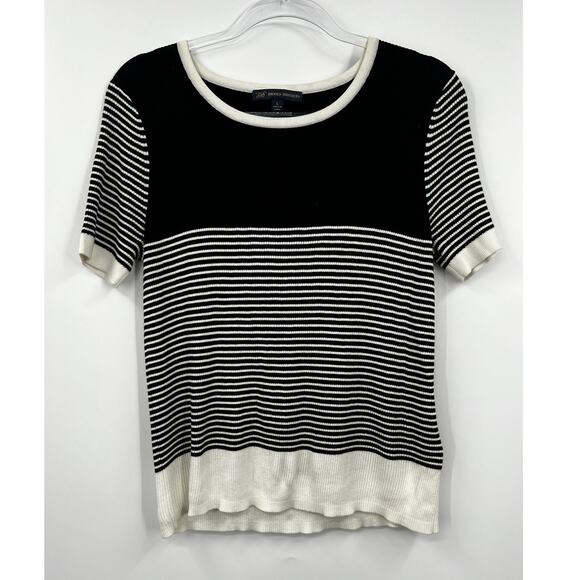 Brooks Brothers 346‎ Women’s Black White Striped Short Sleeve Sweater Size L - Picture 1 of 6